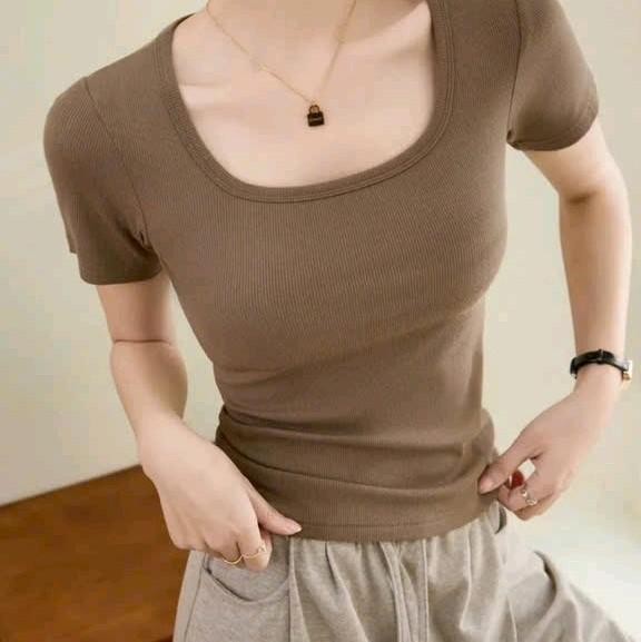 (A-16) Áo thun cổ chữ U chất liệu thun gân hàn cao cấp,ôm body co dãn tốt, tôn eo và v1 4