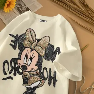 Hub Tshirt Kaos Lengan Pendek Oversize Unisex Gambar Minnie Pita Digital Printing Korean Style Bahan Cotton