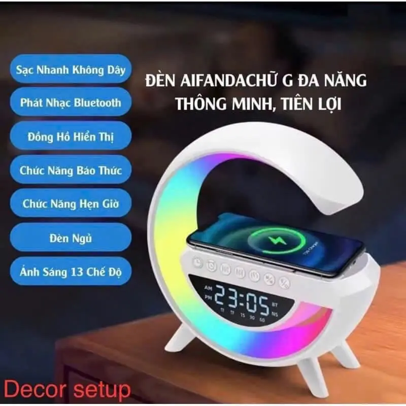 Loa Bluetooth Chữ G BT-3401 Tích Hợp Xạc K Dây 15w, Dùng Làm Đề Có Phòng Ngủ , Đồng Hồ ,Âm Thanh Vòm 360*