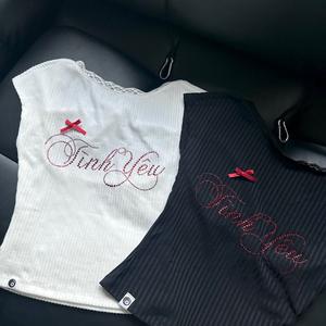 [YENG] Áo thun “ TÌNH YÊU “ hở lưng đính nơ cho nữ, phong cách y2k dễ thương Women Top