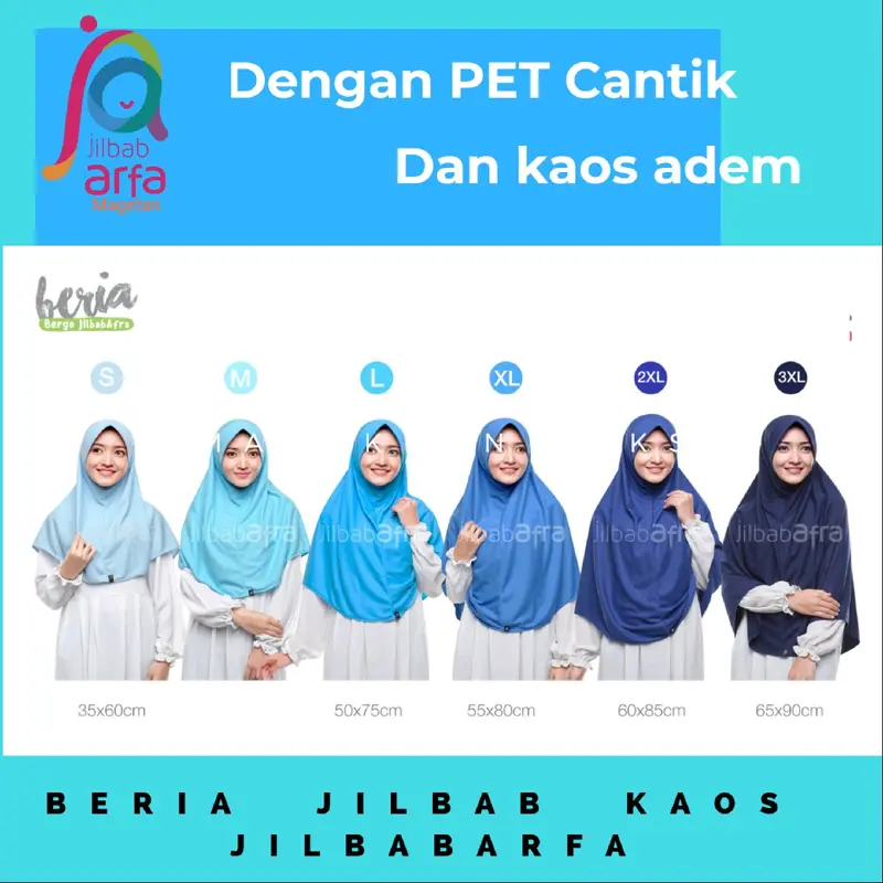 Beria Jilbab Arfa Bahan Kaos Adem Biru Hijau Instan Muslim Panjang Kerudung 1