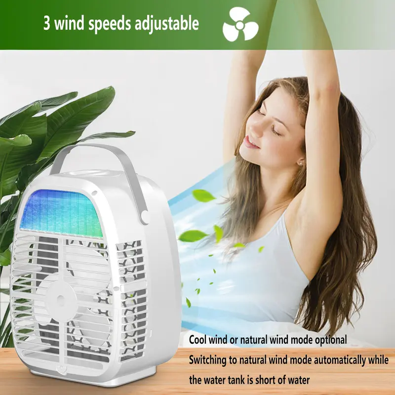 USB Powered Portable Air Cooler, 4 In 1 Humidifier Air Conditioners Fan, Multifunctional Air Cooler with 7 Color Light, Air Cooler Fan for Room Bedroom Office Desk 8