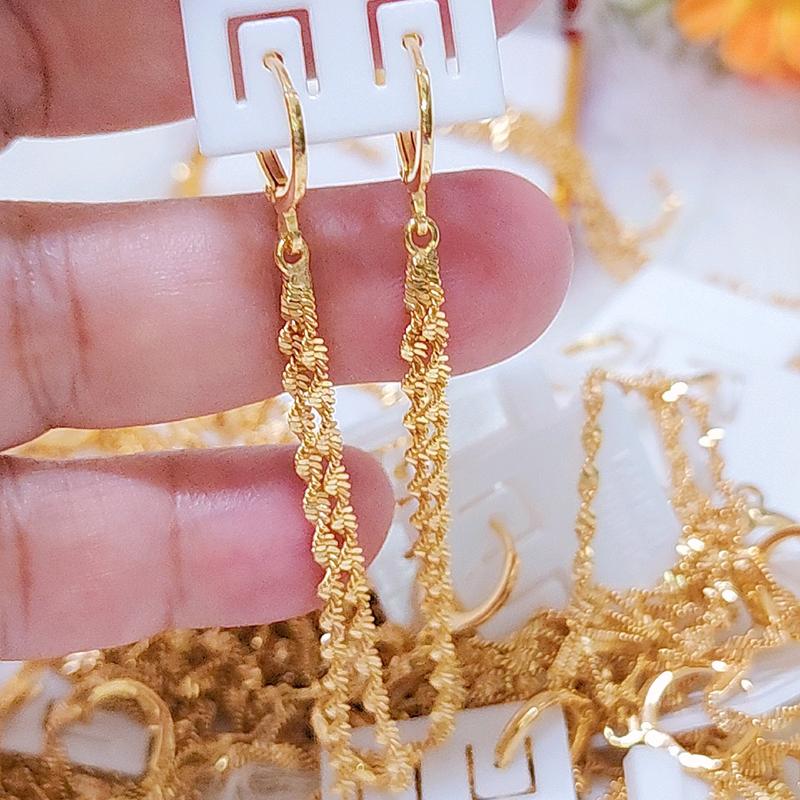 Bông tai xoắn 2 tua bằng đồng đỏ màu vàng miền tây (750)