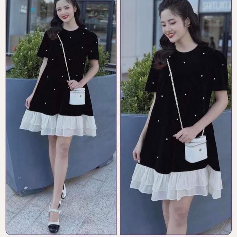 Váy bầu đầm bầu bigsize 40-100kg váy đính Ngọc dáng đuôi cá xinh đẹp sang trọng hai mau Đỏ và đen Nữ Dress Women Voi