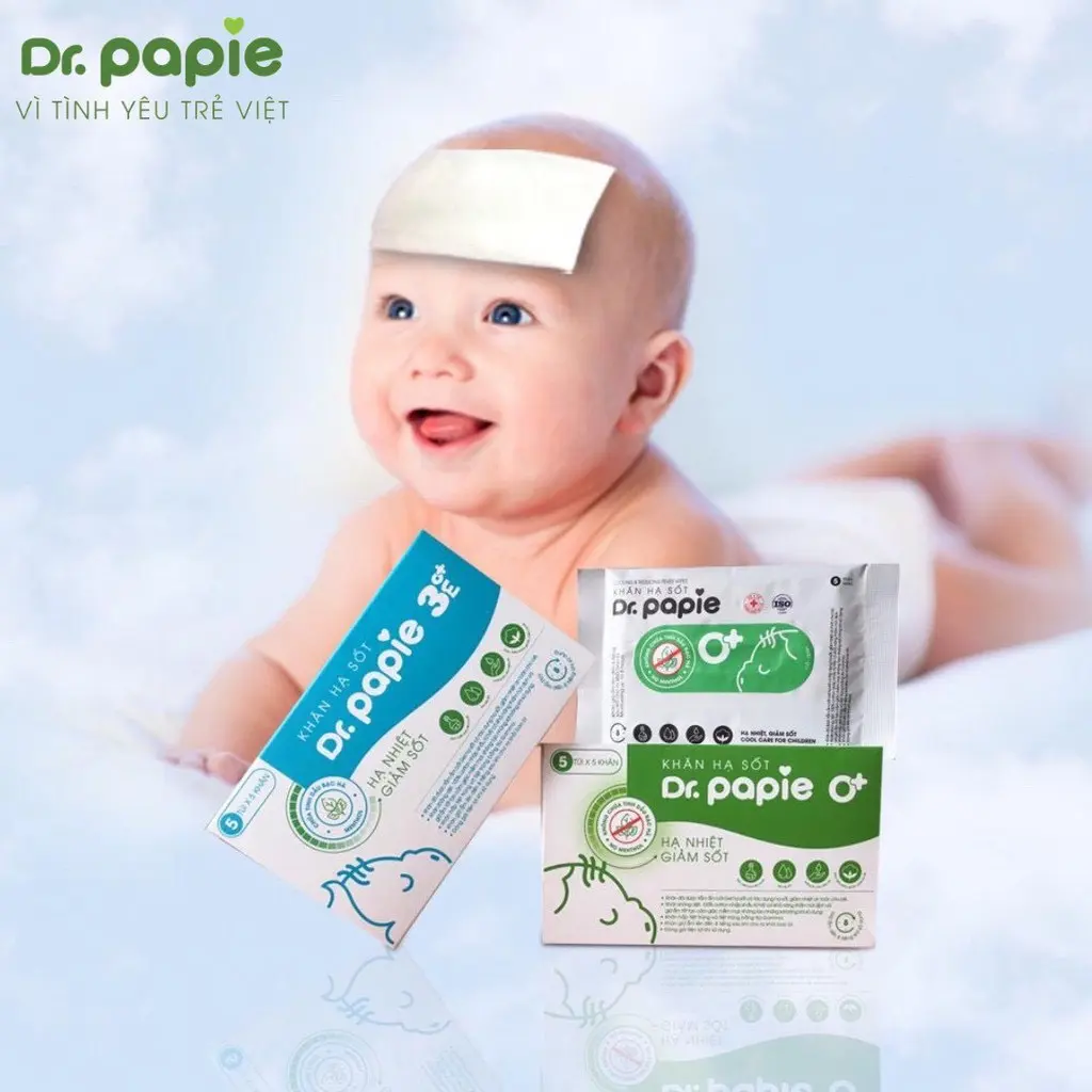 [XẢ KHO]-Khăn Lau Hạ Sốt Dr Papie 0M+, 3M+ Thải Nhiệt Hạ Sốt Chuẩn Nhi Khoa, Ngăn Ngừa Co Giật Cho Bé Hộp 5 Gói x 5 Khăn/Gói
