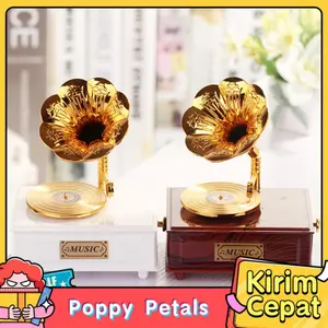 Kotak musik retro vintage dekorasi meja kayu logam engkol manual cocok untuk hiasan kamar ruang tamu dan hadiah ulang tahun anniversary yang elegan