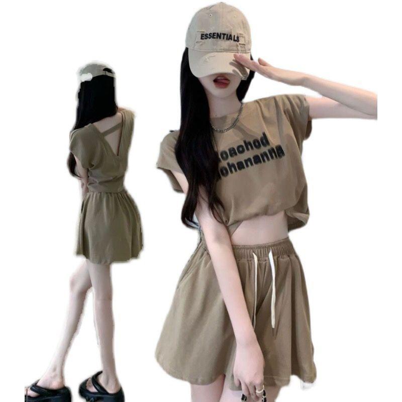 Bộ Quần Đùi Ống Rộng Cạp Cao Hở Lưng, Cá Tính Cô Gái Hợp Xu hướng Dáng Rộng Vừa Vặn, Thời Trang Thường Ngày Dễ Phối Đồ, Hai Mảnh, Thích Hợp Cho Mùa Hè, Phong Cách Mới 4
