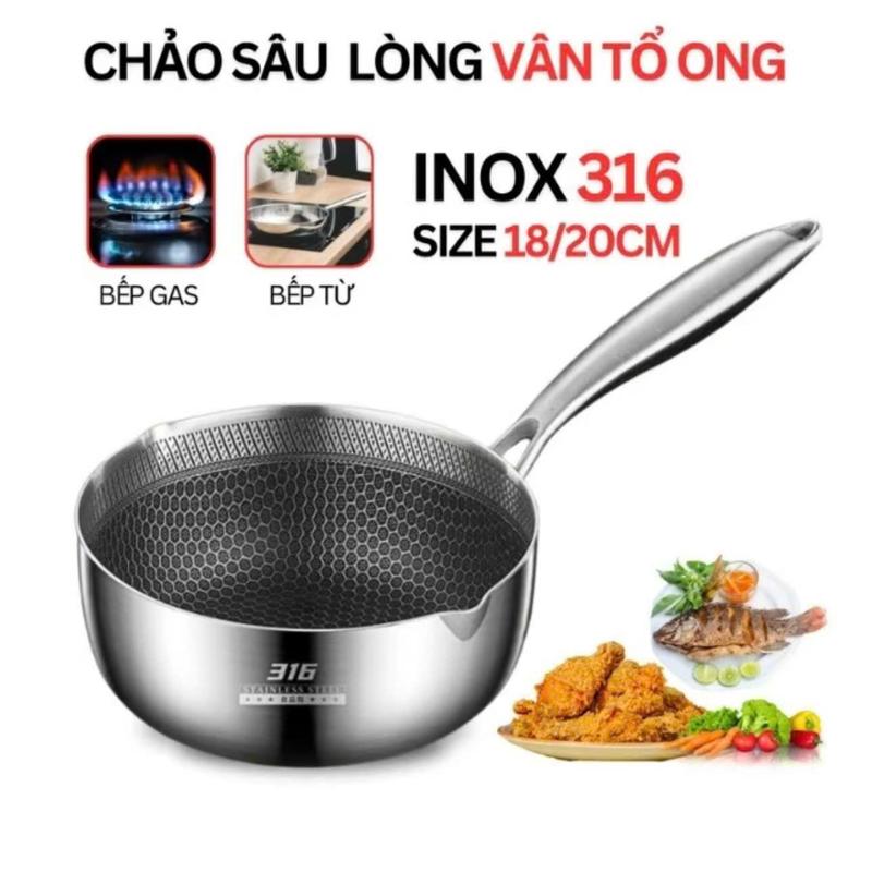Chảo Chống dính Vân Đá Tổ Ong Chất Liệu INOX 316 Đường Kính 18cm,  Dùng Cho Mọi Loại Bếp