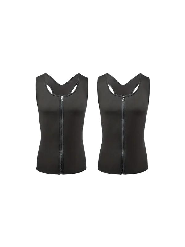 Men's Solid Zip Front Waist Trainer, Summer Adjustable Body Shaper Vest, Workout Gym Exercise Sweat Shirt, Men's Sport & Outdoor Clothing, Gym Clothing Men 4