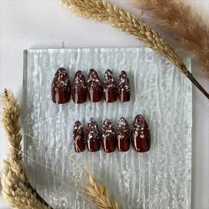 [FREE LEM] Kuku palsu pendek pengantin wedding coklat mahoghani| Kuku palsu nail art + lem warna | Fake nail nails| Kuku palsu nail art lem aesthetic| Press on nails handmade A01