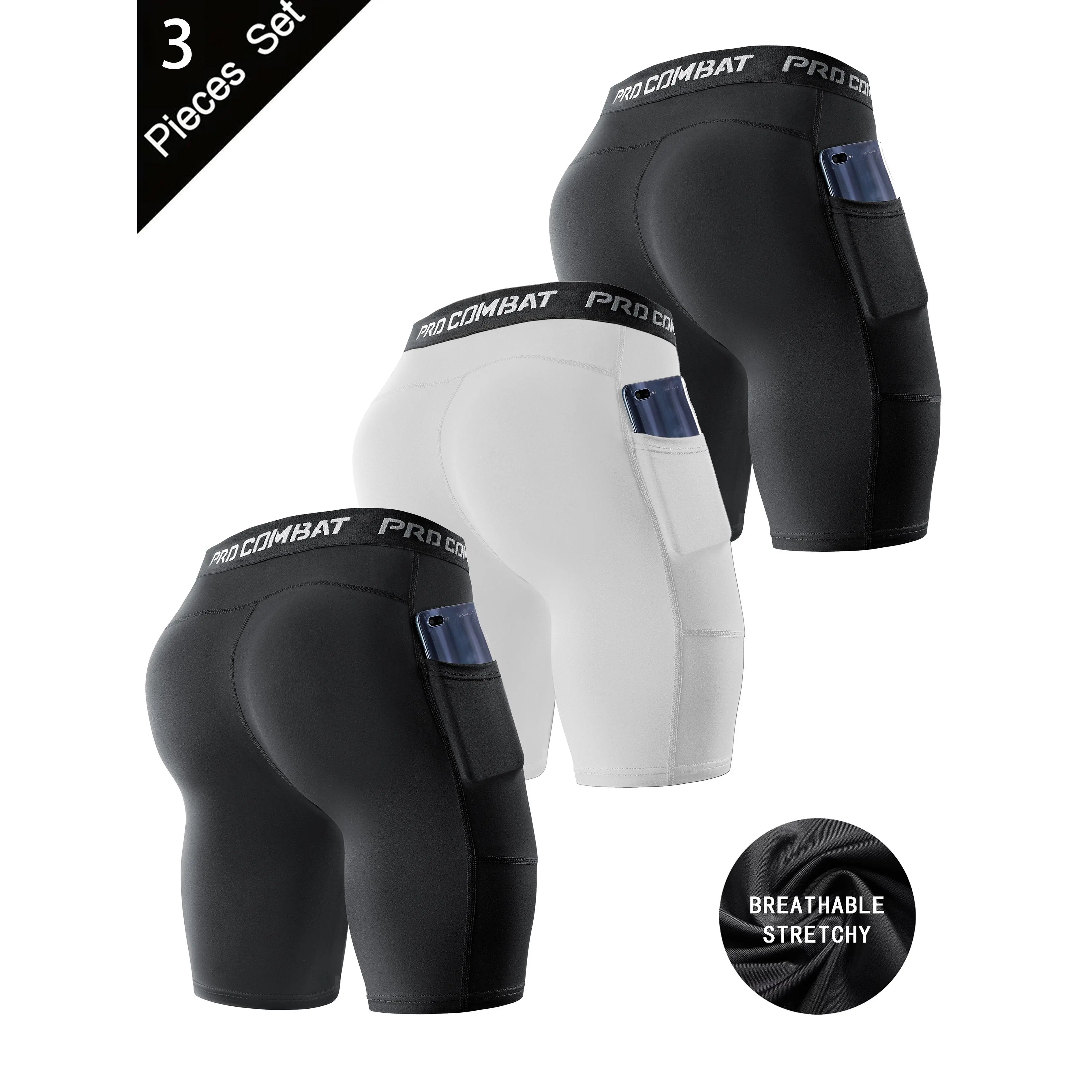 3 Pcs, Men's Compression Pocket Sports Boxers, Letter Elastic Waist Breathable Quick Drying Highly Stretch Boxers For Outdoor Fitness & Training