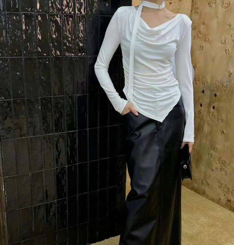 AT287 Áo thun nhũ dài tay vạt nhọn cổ đổ dây đan MAIDO TRENDY