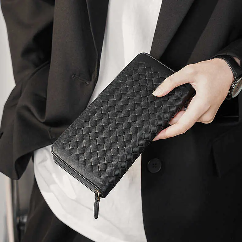 New Korean woven wallet long handbag hand-made clutch bag men&#039;s and women&#039;s wallet fashion card package