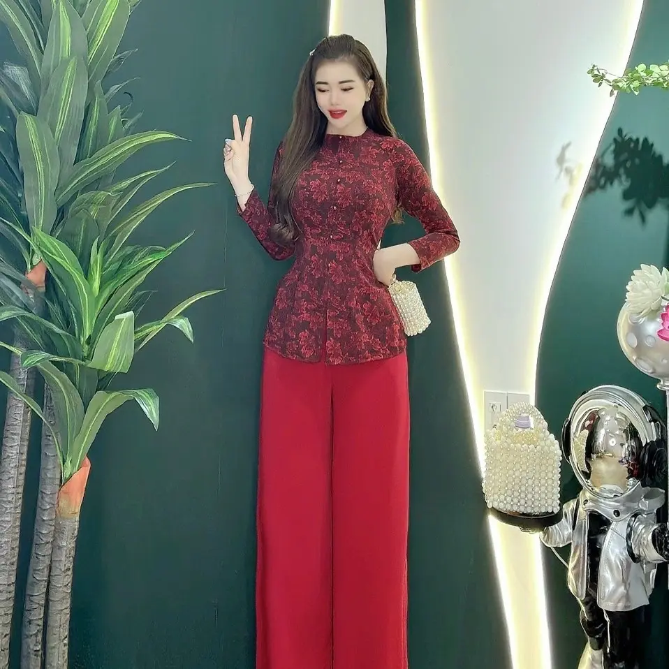 co bigsize  Bộ bà ba Mango 2 da cao cấp cổ tròn nút cườm -Top thời trang