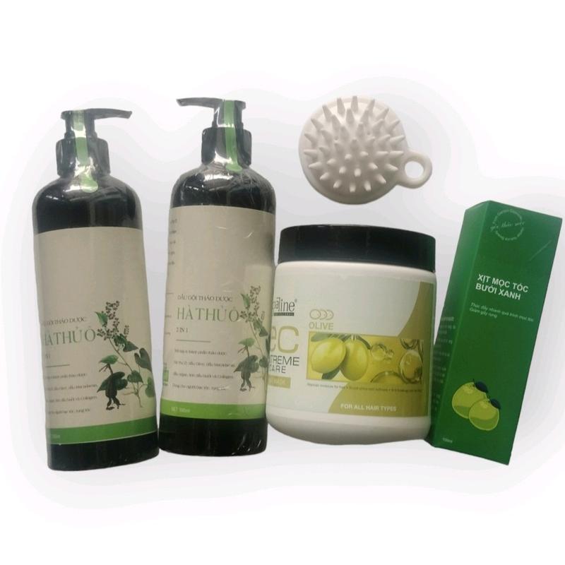 Dầu gội thảo dược Hà thủ ô giúp tóc chắc khỏe, giảm rụng, hỗ trợ ra tóc con 2 gội 1 xả hương olive ,hương hoa và 1 xịt bưởi xanh.