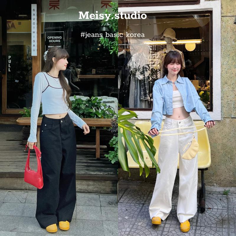  Quần Jeans nữ Meisy quần ống rộng vải Jeans kaki chất mềm gấu 4cm phong cách basic Hàn Quốc 