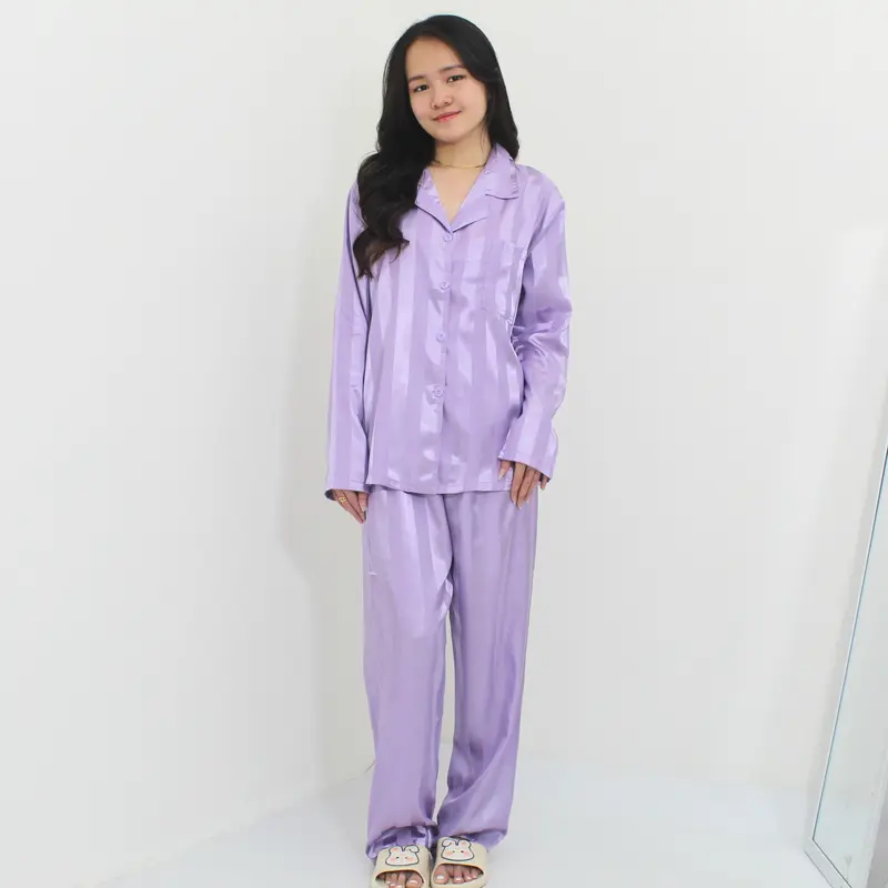 YX Laurencia Piyama Satin Powysuit Baju Tidur Wanita Dewasa Lengan Panjang Celana Panjang lembut kancing 7