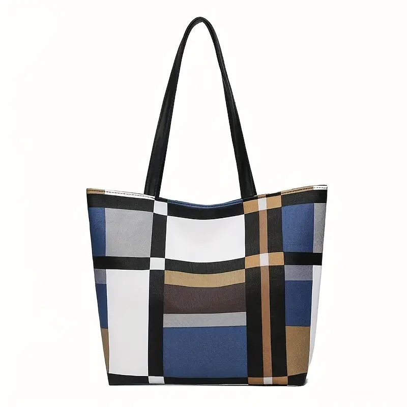 Fashion Plaid Print Tote Bag, Large Capacity Shoulder Bag, Women's Casual Handbag & Hobo Purse For Commute