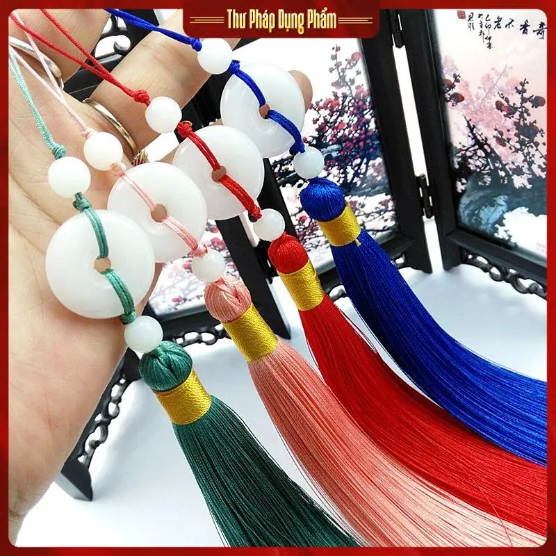 Ngọc bội trang trí dây treo tua rua bình an cổ phục Thư Pháp Dụng Phẩm Decor Treo Tường