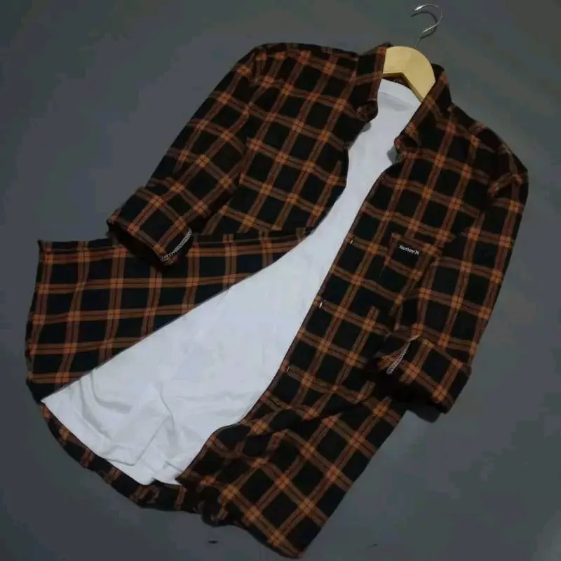 Kemeja Flanel Dewasa Hitam Garis 57 Kuning Pria Panjang Casual Kotak Distro Motif Tartan oversized shirt