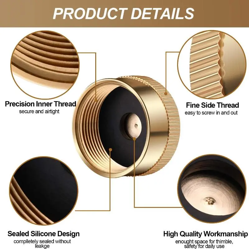 Solid Brass Refill Cap, 4 Counts Gas Tank Cylinder Sealed Cap, Protect Cap for Home Kitchen Outdoor Camping 4