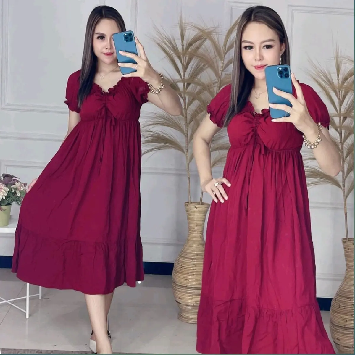 daster serut dada terbaru Busui bumil Dress Elsa serut dada rayon Ld  110-120