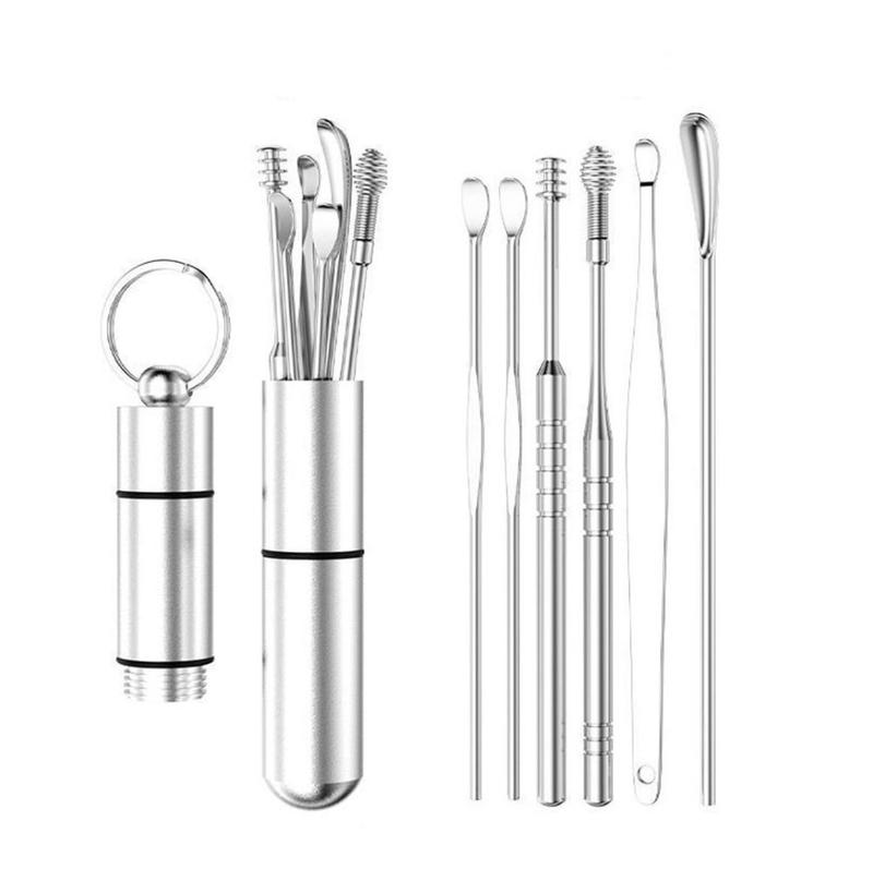 LẤY DÁY TAI BỘ DỤNG CỤ LẤY RÁY TAI 6 MÓN MÀU BẠC CÓ MÓC TREO CHÌA KHÓA TIỆN…