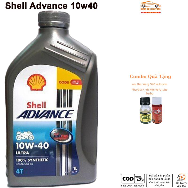 Dầu Nhớt xe máy Shell 10w40 Ultra  dành cho xe số, côn tay - Kèm 1 Súc Béc Xăng Và 1 Phụ Gia Nhớt Mới Xado Very Turbo