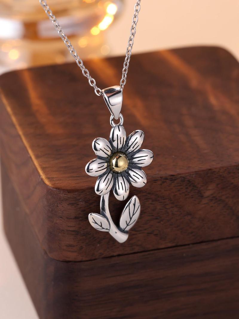 Product Introduction of 925 Sterling Silver Daisy Pendant Necklace, Fashion Jewelry for Party, Daily Clothing Decor, Trendy All-match & Exquisite Jewelry for Birthday Gift with Box 3