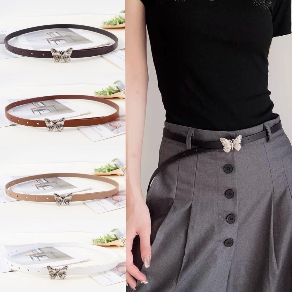 Halo studio พร้อมส่ง เข็มขัดหนัง PU บาง ประดับผีเสื้อ Rhinestone เข็มขัดอเนกประสงค์