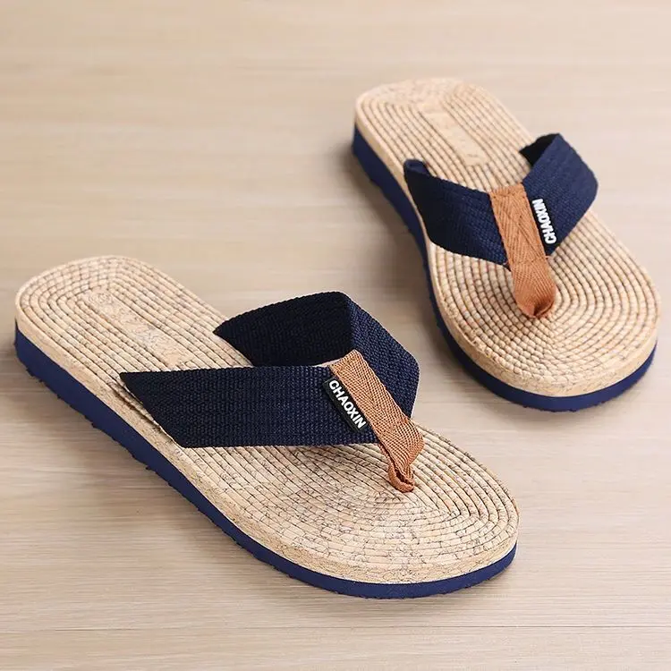 Dép Xăng Đan Rơm Giả, Dép Xỏ Ngón, Dành Cho Nam Giới, Mùa Hè, Đế Dày, Chống Mài Mòn, Giày Đi Biển, Phong Cách Dân Tộc, Áo Mặc Bên Ngoài Cổ Điển
