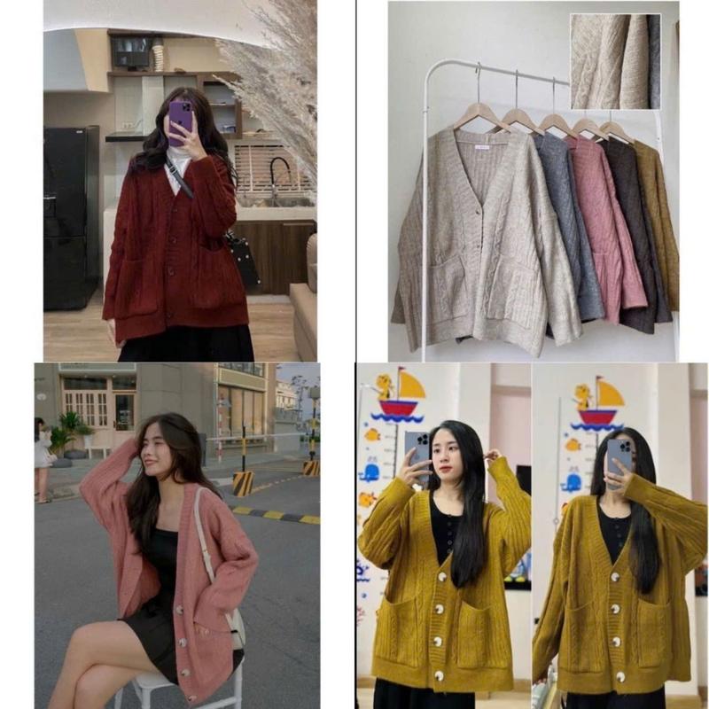  Áo cadigan len vặn thừng siu hot hit Women Nữ 2 màu hồng be  