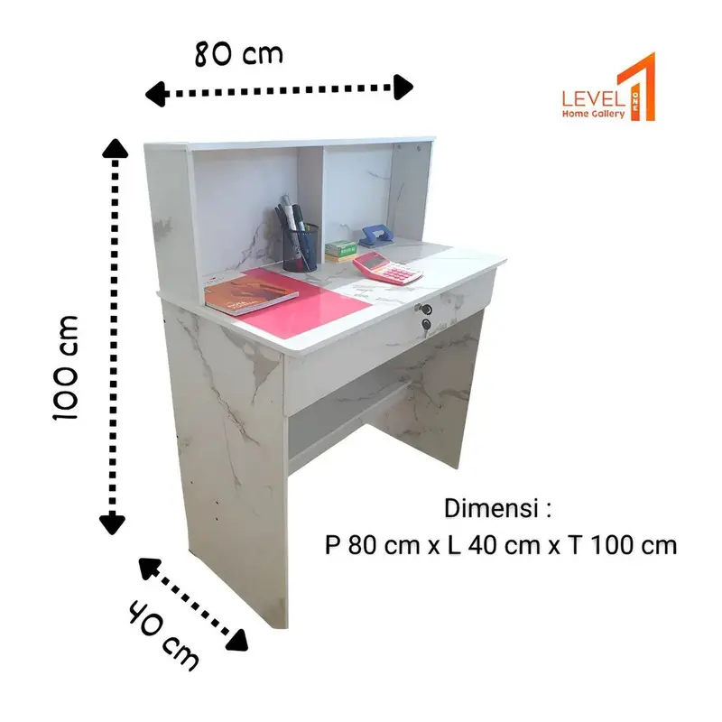 Alabama Meja Kasir 80 x 40 | Meja Resepsionis | Meja Kantor Minimalis Estetik Multifungsi dengan Drawer | Meja Kerja 4