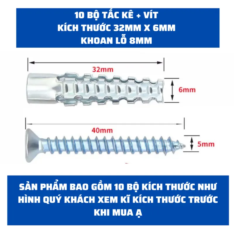 Combo 10 Bộ Tắc Kê Sắt + Vít Chịu Lực Cực Tốt Không Sợ Bung Và Rơi Rớt Mọi Vật Dụng Treo Tường Sau Khi Lắp Đặt K243 2