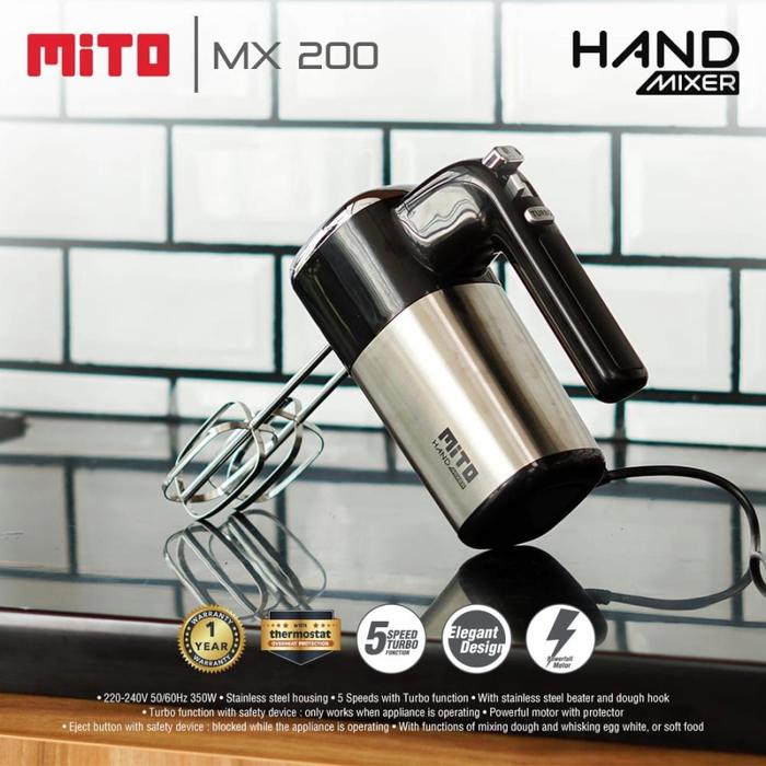 Gambar HAND MIXER MITO MX-200 MIXER TANGAN 5 SPEED TURBO STAINLESS STEEL dari Belanja Elektronik Kota Administrasi Jakarta Barat Tokopedia