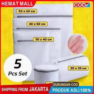 Kantong Jaring Pakaian Set 5in1 Pelindung Pakaian Jaring Kecil Bahan Nylon Lembut Resleting Abu Premium Anti Sobek Anti Melilit Termasuk Jaring Bra Silinder Ukuran Besar 50x60cm