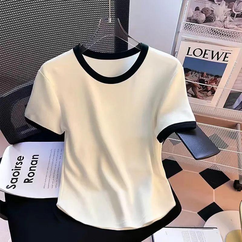 Product Introduction of Áo Thun Ngắn Tay Chỉ Dệt Cho Nữ, Trang Phục Mùa Hè, Mỏng Vừa Vặn, Hiệu Ứng Bó Sát Thiết Kế Khối Màu Bất Đối Xứng Có Thể Mặc Ngoài Trời, Thời Trang, Áo Cánh Thiết Kế Chữ Cái, Thời Trang 10