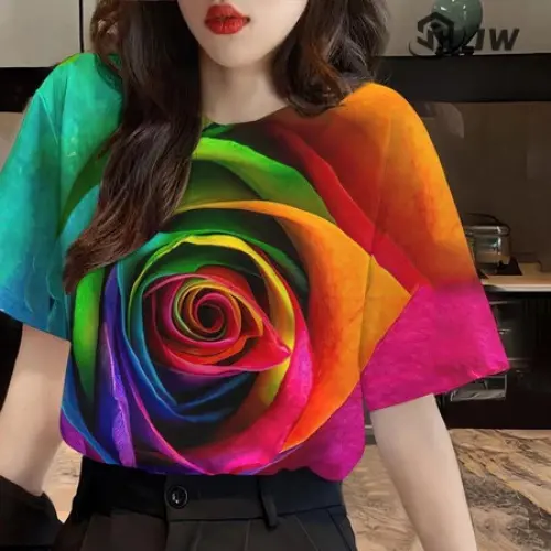 Áo Thun Hoa Hướng Dương In 3D, Dành Cho Nữ, Áo Nữ Hawaii Đầy Màu Sắc, Hàng Mới Về 2025, Dáng Rộng Vừa Vặn, Đẹp, Thường Ngày 3