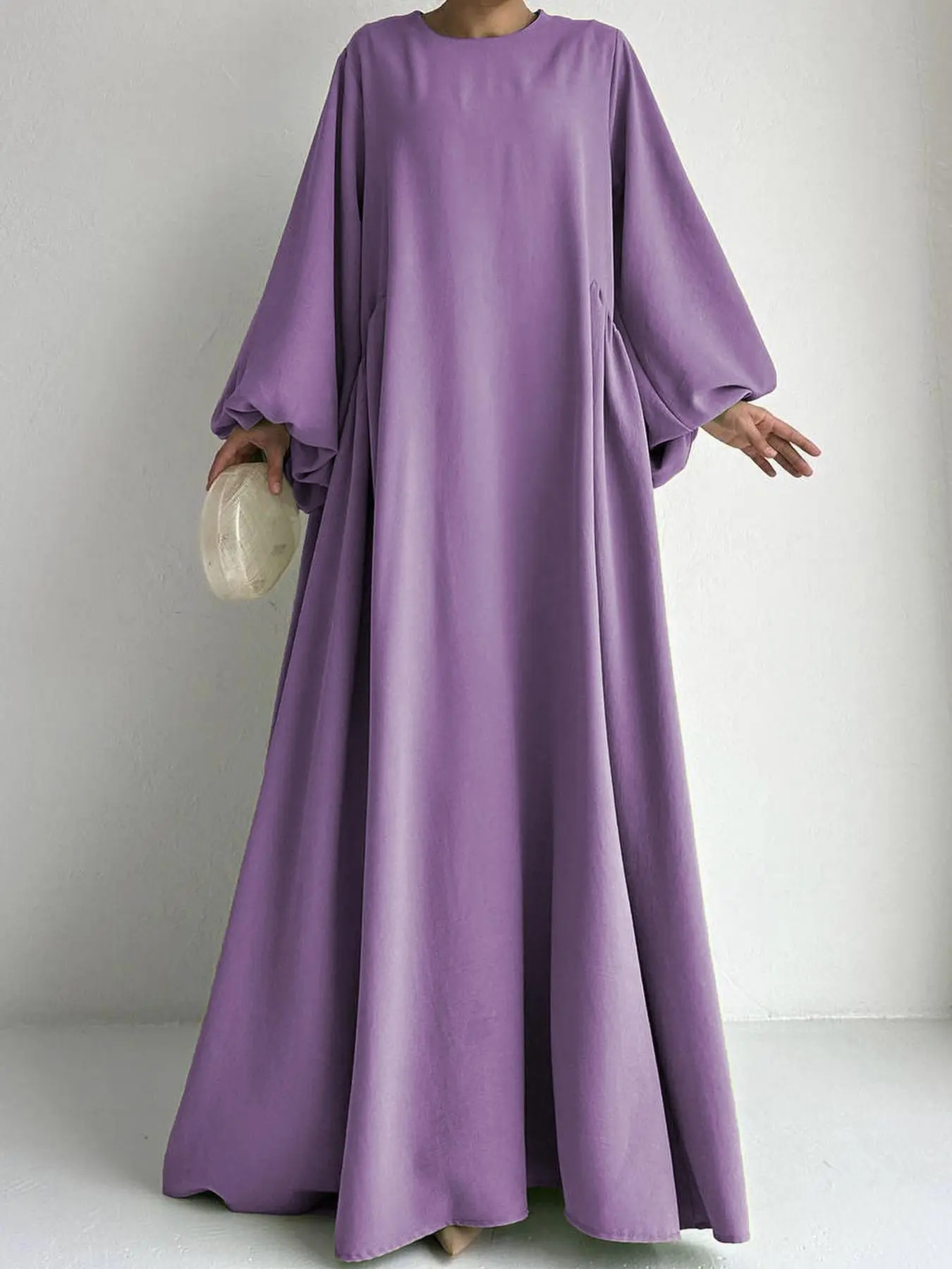 Arabic Clothing-Lantern Sleeve Round Neck Kaftan, Summer Clothes, Modest Long Sleeve Maxi Dress, Abayas for Eid, Muslim Clothing, Butterfly Abayas, Women's Islamic Eid Clothing, Muslim Kaftan Dresses