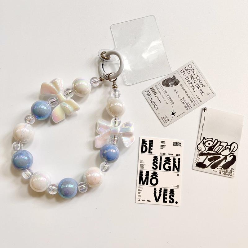 Product Introduction of Phone Lanyard Short Bowknot Beaded Heart Small Flower Round Bead Pendant for Women Universal Phone Case Clip Style 1