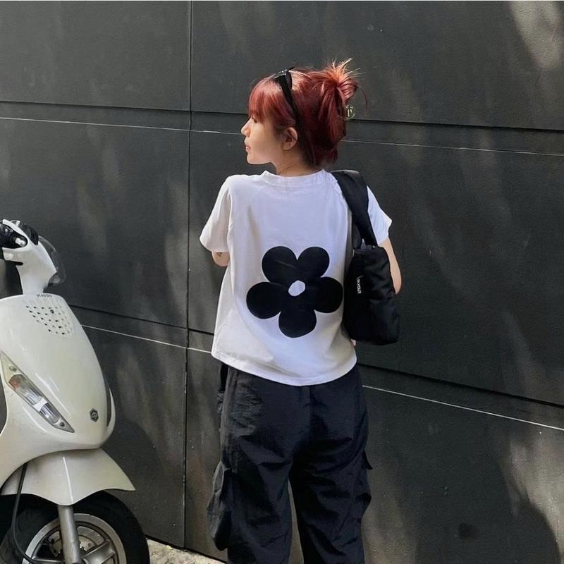 Áo Thun BaBy Tee fom Ôm Tay Raglan Họa Tiết Hoa Sau Lưng Cotton Premium Top nữ Womens - Cổ Tròn Voan