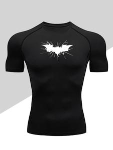 Camiseta de compresión para hombre con estampado de dragón, tela elástica transpirable de secado rápido, top ajustado de manga corta para fitness y actividades al aire libre