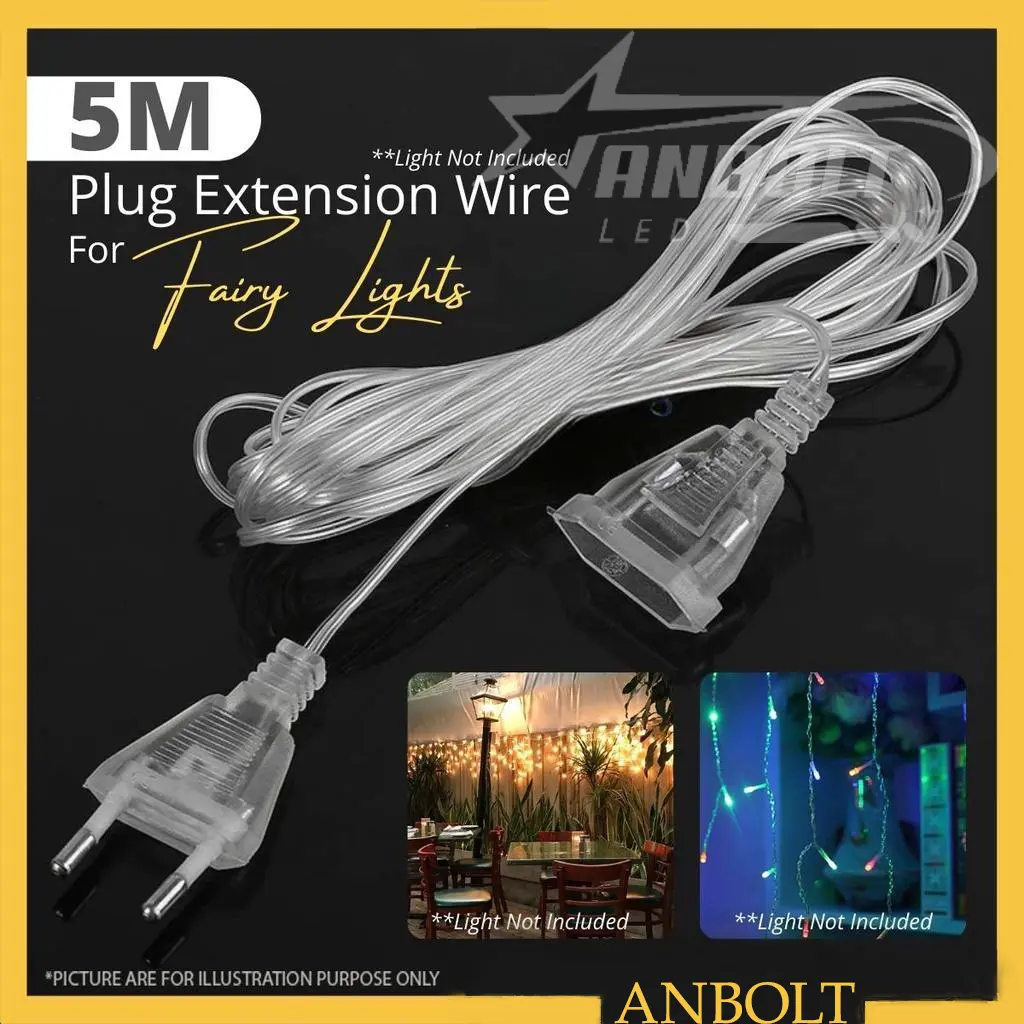5 Meter 2 Pin EU Plug and Socket Extend Wire Fairy Light Extension Wire ...