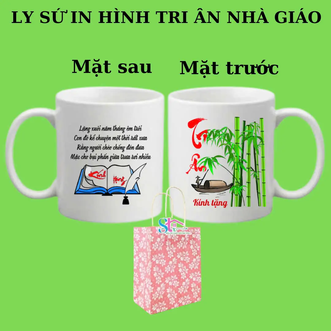 Ly sứ in theo yêu cầu, quà tặng tri ân Ngày Nhà Giáo Việt Nam 20.11-dung tích 330ml-Tặng kèm túi giấy-Hộp ly