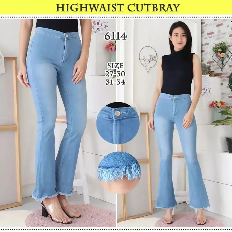 CELANA JEANS HIGHWAIST CUTBRAY RAWIS WANITA Denim Melar 2