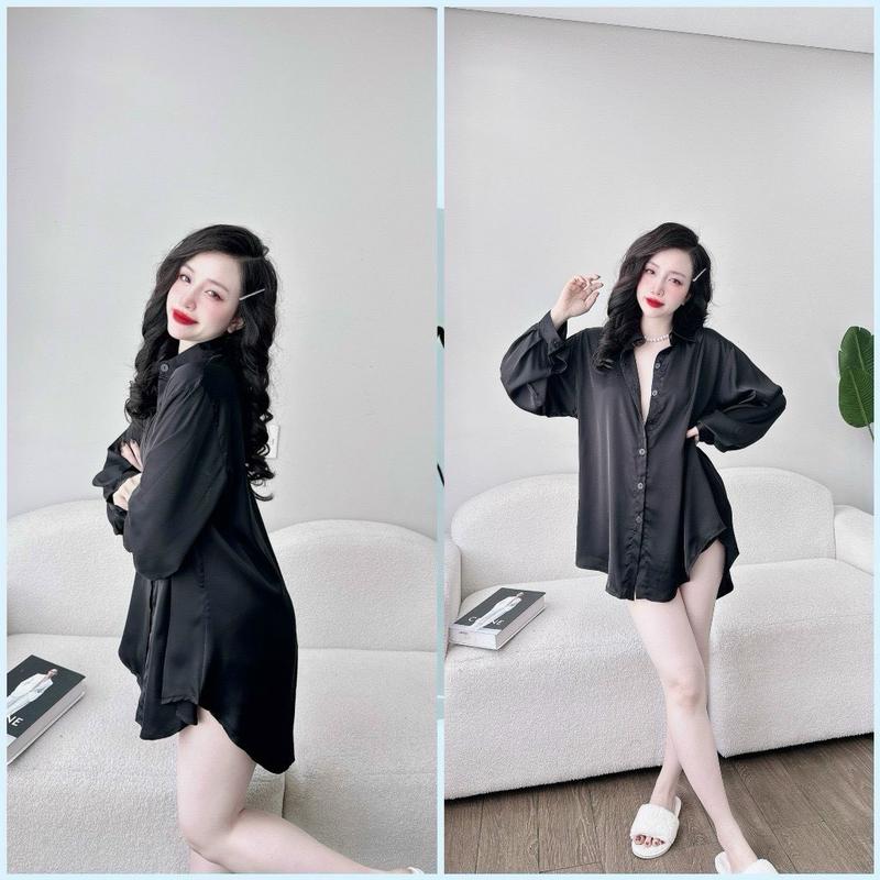 Đầm ngủ somi có quần- chất liệu lụa latin Nữ Women Kem Nhung Áo