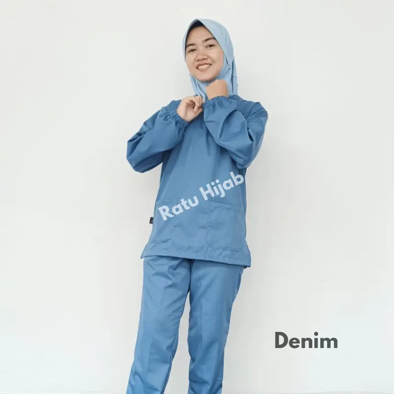 [RatuHijabCilacap] Baju Ok Dokter / Baju Jaga Perawat / Baju Jaga Petugas Nakes / Baju Oka Lengan Panjang Karet Bahan Toyobo Celana Wanita 3