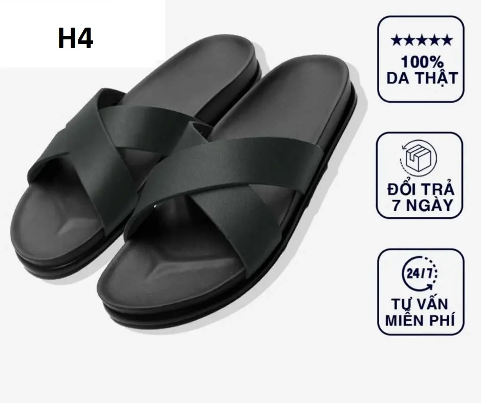 Dép quai chéo thái lan da nam bò cao cấp đế pu 2 lớp chống đau chân cao 3cm H4 Nhung DéP