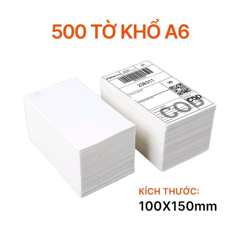 5 tệp giấy in nhiệt A6 khổ 100x150. 500tem/ tệp, dùng  in tem vận đơn dán thùng . Có keo tự dính, dán thùng carton, dán đơn hàng.