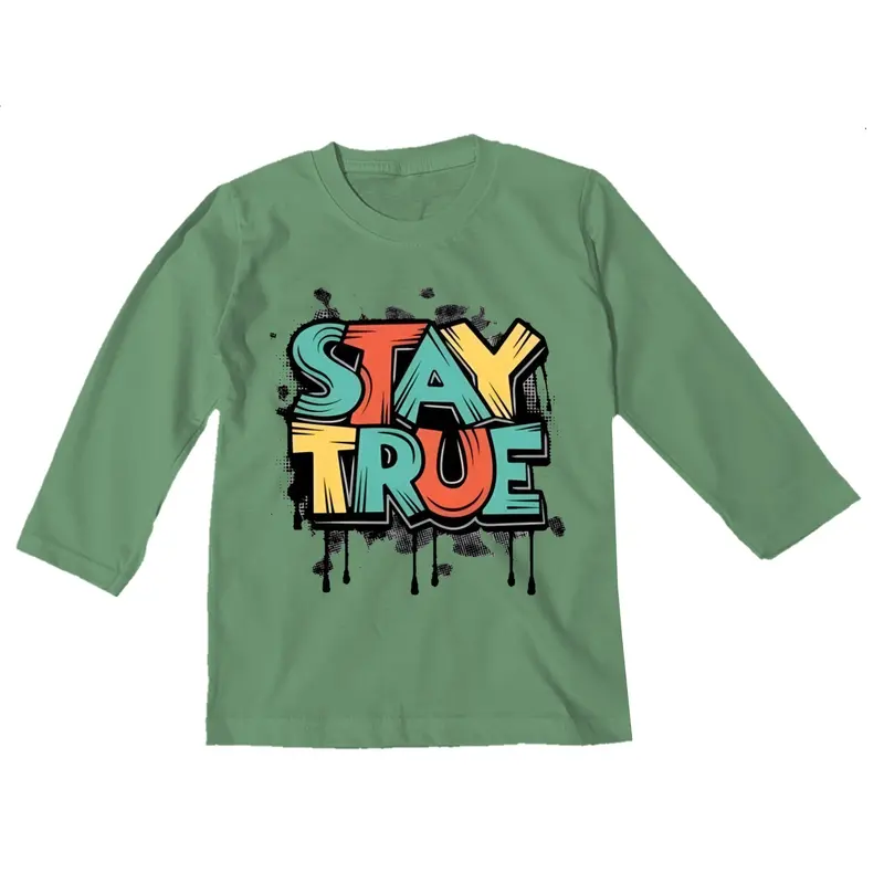 Bocil Boutique - Kaos Distro anak lengan panjang Gambar STAY TRUE Atasan laki laki dan Perempuan umur 1-14 Tahun 100% Bahan COTTON Combed 6